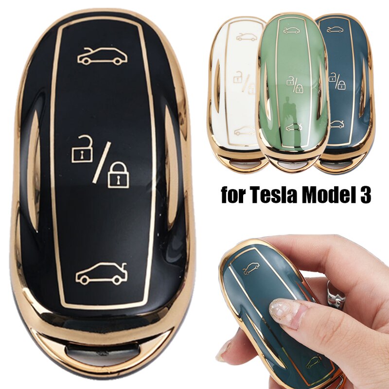 Tesla Model3 model Y Smart Key Protection Cover Green Tea Color Gold Edge