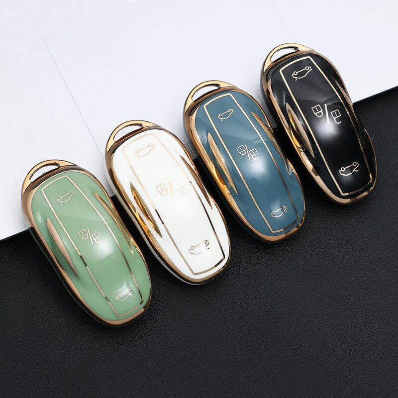 Tesla Model3 model Y Smart Key Protection Cover Green Tea Color Gold Edge