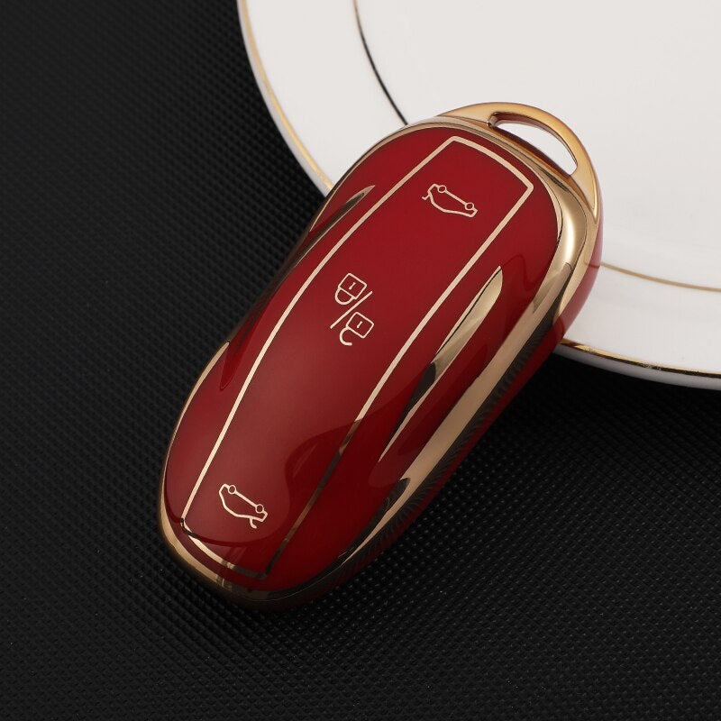 Tesla Model3 model Y Smart Key Protection Cover Green Tea Color Gold Edge